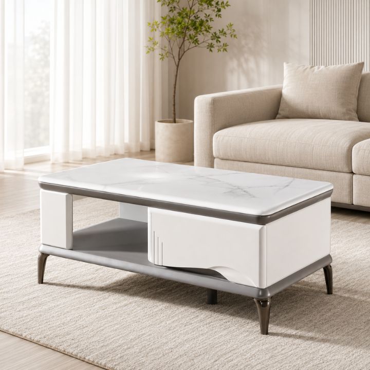 Bàn Sofa  Mặt Đá Ceramic S102-12 Khung Gỗ MDF Sơn PU Bền Chắc