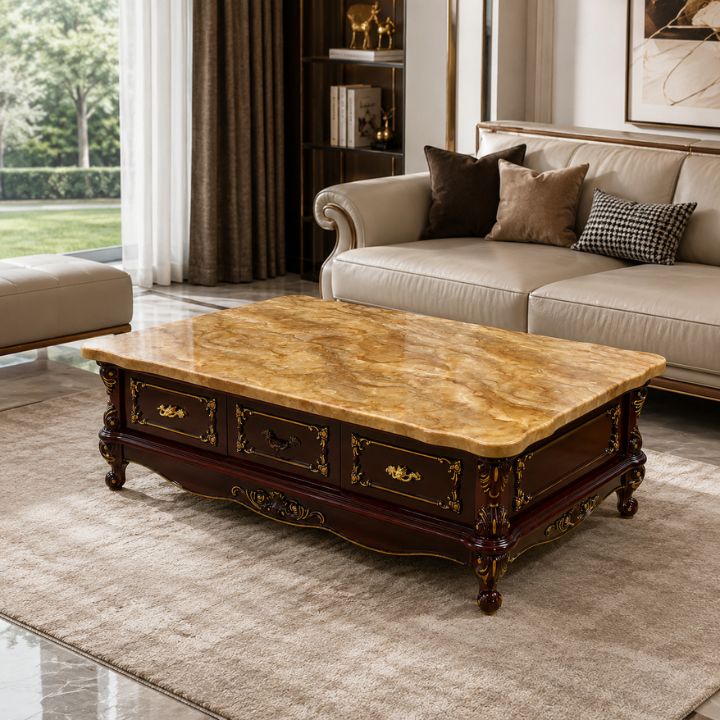 Bàn Sofa Mặt Đá Tân Cổ Điển 6 Hộc MT-BSF 1618 Sang Trọng
