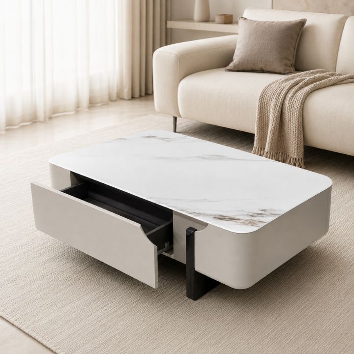 Bàn Trà Hiện Đại MT-8185 Mặt Kính 3D Vân Đá, Khung Gỗ MDF Sơn PU