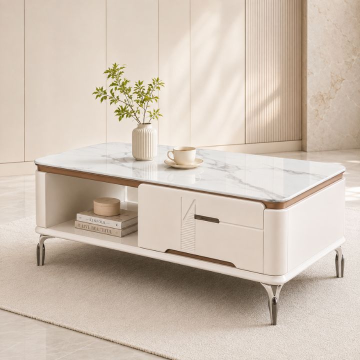 Bàn Trà Mặt Đá Ceramic Cao Cấp S96-120 Cho Chung Cư Và Nhà Phố