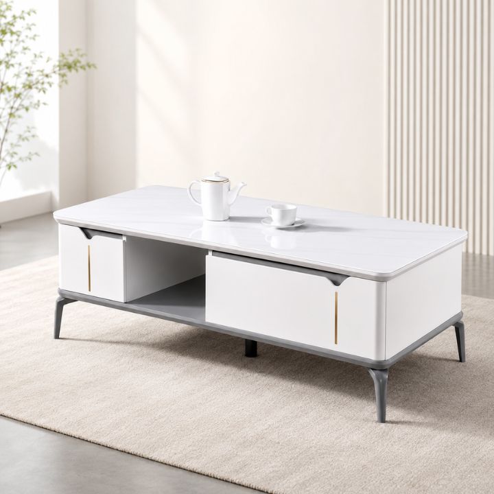 Bàn Trà  Mặt Đá Ceramic S92-12 Dễ Vệ Sinh Khung Gỗ MDF Sơn PU