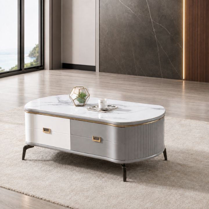 Bàn Trà Mặt Đá Sang Trọng K61-13 Kích Thước 1300x650x460mm