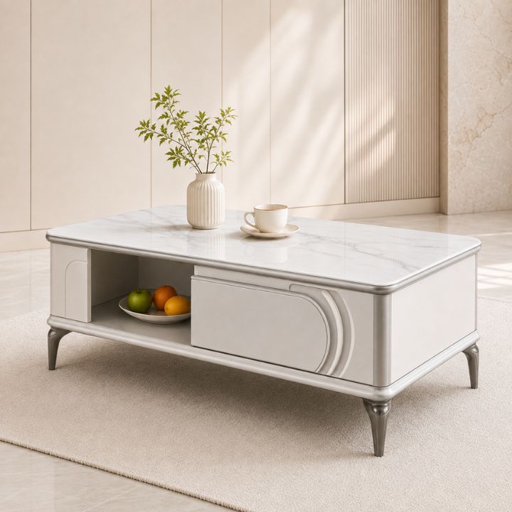 Bàn Trà Phòng Khách S106-120 Thiết Kế Bo Góc An Toàn Mặt Đá Ceramic