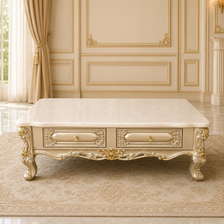 Bàn Trà Sofa Tân Cổ Điển BSF 919-15 Mặt Đá Nhân Tạo 4 Hộc Kéo Cao Cấp