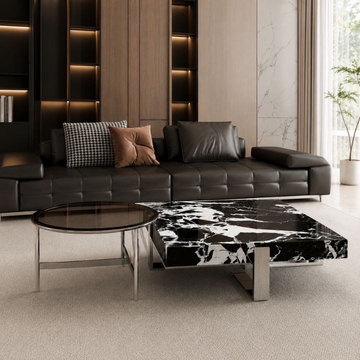 Bộ Bàn Trà Sofa 2 Món BSF2701 Mặt Đá Cẩm Thạch Kèm Kính Cường Lực Sang Trọng