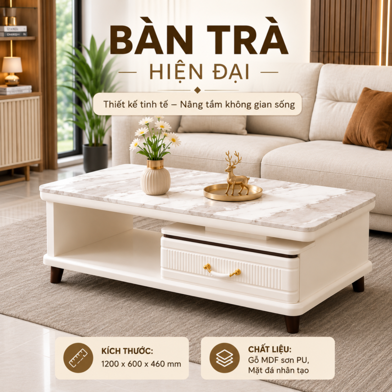 Bàn Trà Sang Trọng Mặt Đá Nhân Tạo T258-12 Cho Phòng Khách Cao Cấp - Ảnh 6