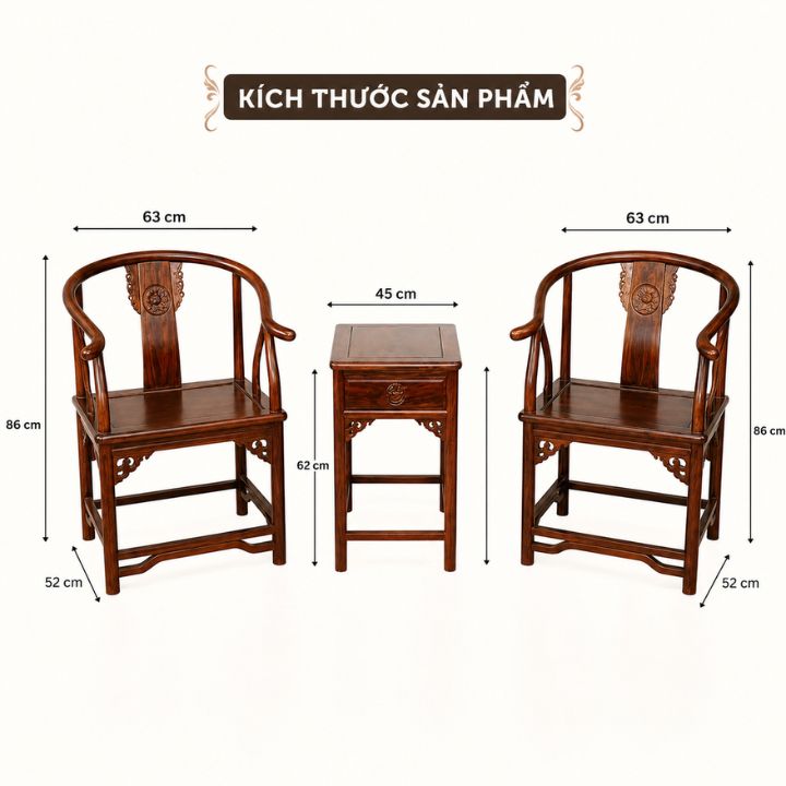 Kích Thước Bộ Bàn Ghế Minh Triều