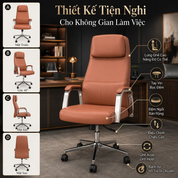 Ghế Giám Đốc Simily Nhập Khẩu HHP-GVP2007A-U1 Màu Nâu Bò Sang Trọng - Ảnh 8