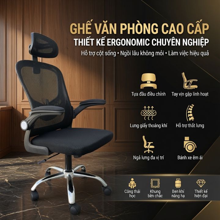 Ghế Văn Phòng Công Thái Học GVP611-L1 – Chuẩn Ergonomic, Đỉnh Cao Thư Giãn Và Hiệu Suất - Ảnh 3