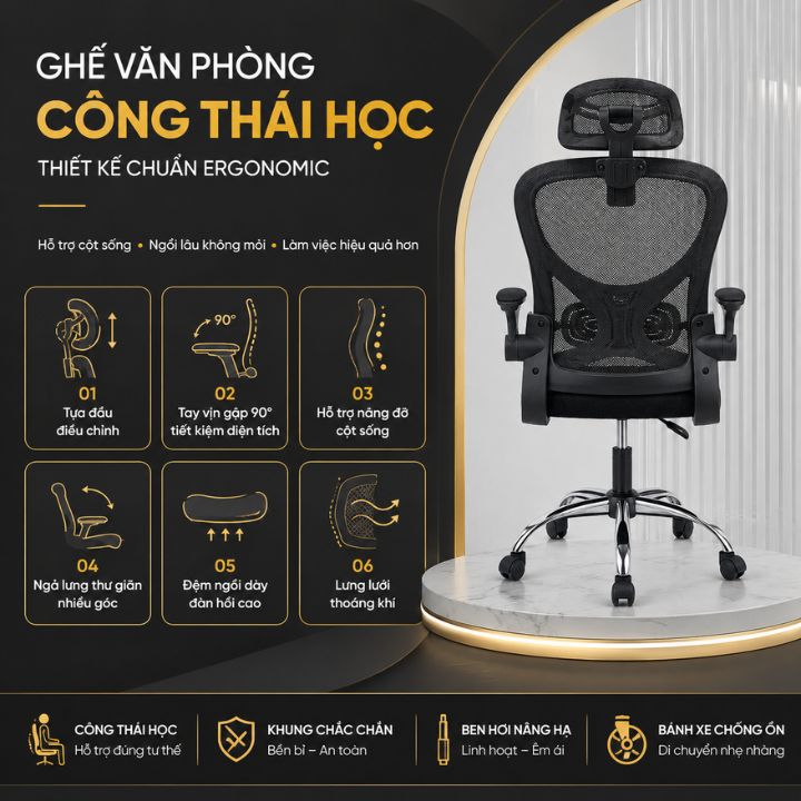 Ghế Văn Phòng Công Thái Học GVP611-L1 – Chuẩn Ergonomic, Đỉnh Cao Thư Giãn Và Hiệu Suất - Ảnh 7