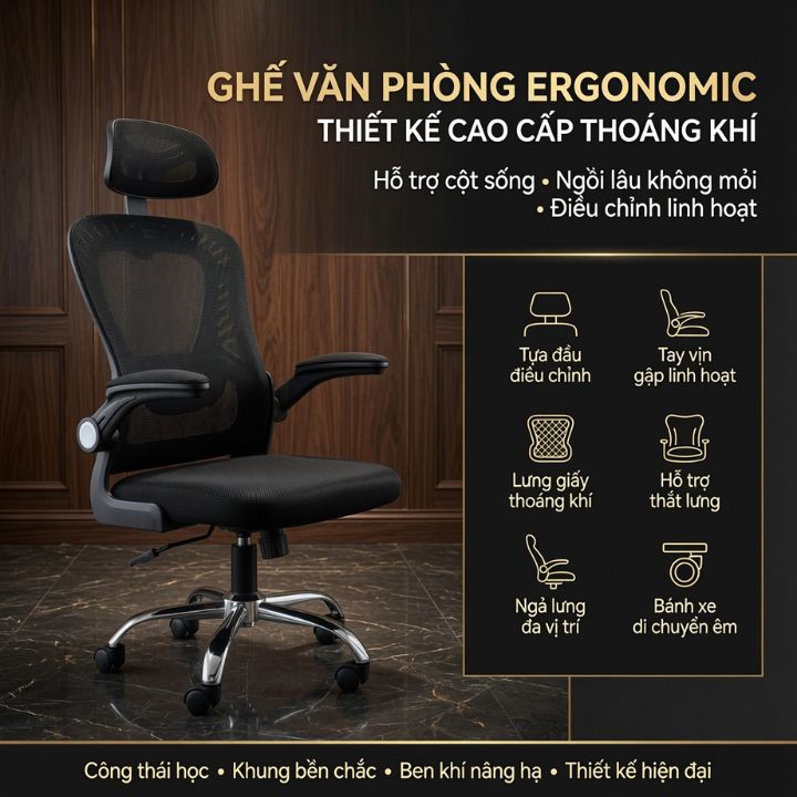Ghế Văn Phòng Công Thái Học GVP613-L1 – Chuẩn Ergonomic, Đỉnh Cao Thư Giãn Và Hiệu Suất - Ảnh 5
