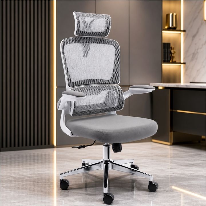 Ghế Văn Phòng Lưng Lưới GVP G527-T6 Công Thái Học Trắng Xám Cao Cấp - Ảnh 2