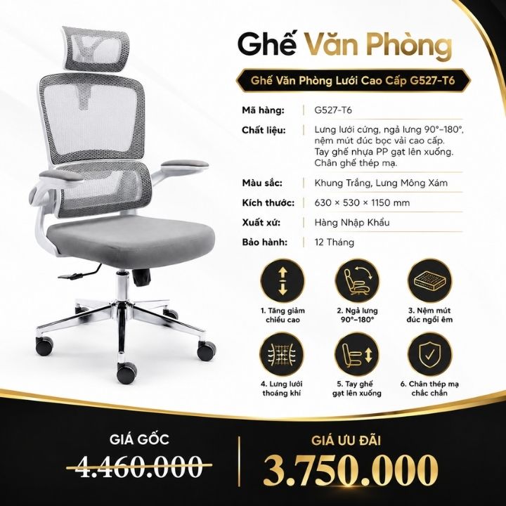 Tác dụng nâng đỡ đốt sống cổ của cụm tựa đầu trên ghế văn phòng công thái học cao cấp