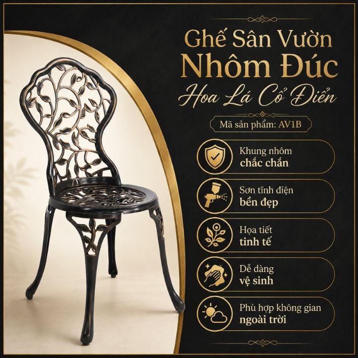 Ghế Ngoài Trời Nhôm Đúc Hoa Lá Cổ Điển AV1B - Ảnh 9