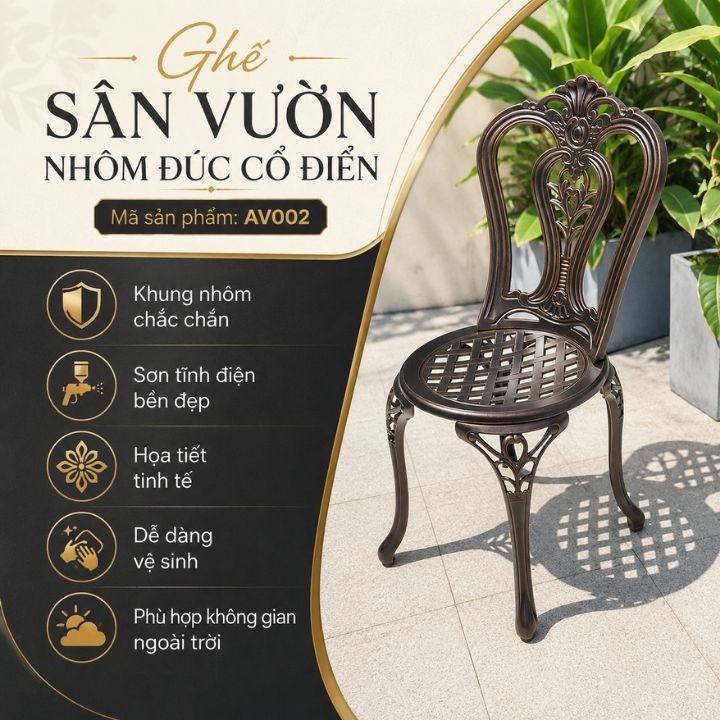 Ghế Nhôm Đúc Ngoài Trời Lưng Cao Cổ Điển AV002 - Ảnh 9
