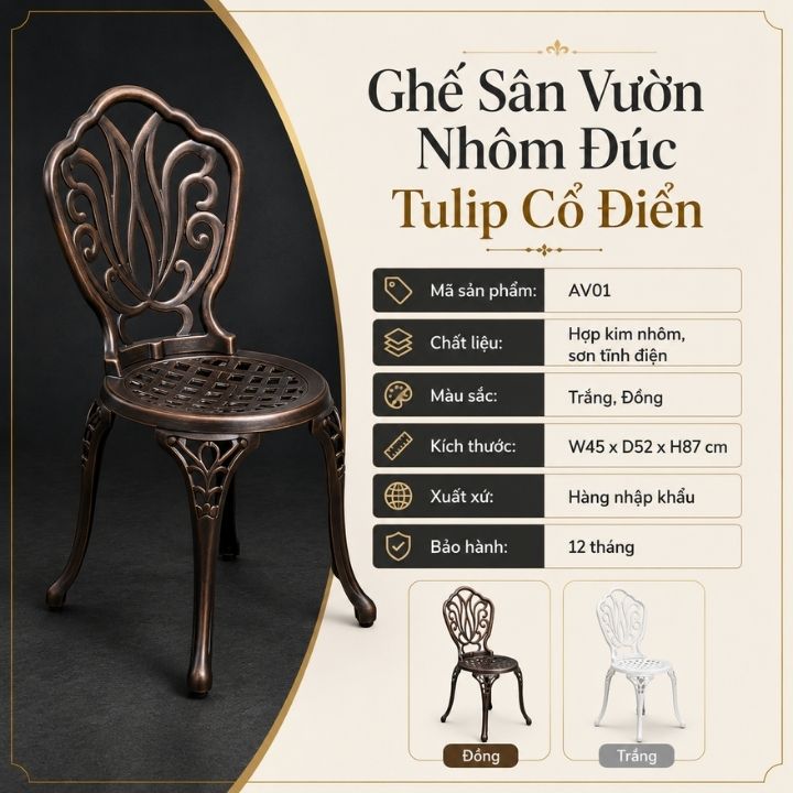 Ghế Ban Công Nhôm Đúc Hoa Tulip Cổ Điển AV01 Cao Cấp - Ảnh 8