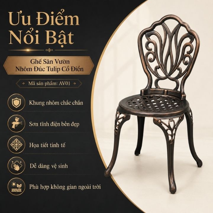 Ghế Ban Công Nhôm Đúc Hoa Tulip Cổ Điển AV01 Cao Cấp - Ảnh 9